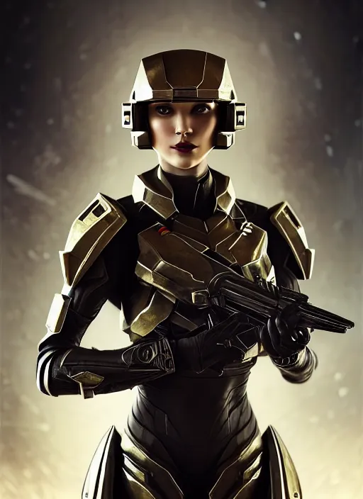 Prompt: glamorous assassin portrait, seductive eyes and face, elegant, lascivious pose, very detailed face, studio lighting, photorealism, wearing Forerunner armor from Halo portrait by Magali Villeneuve and Steve Argyle,Livia Prima,Mucha,dress,fantasy art,beautiful,artstation,trending on artstation,intricate details,alluring,masterpiece
