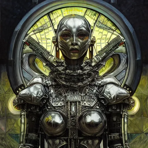 Prompt: brutal solarpunk macedonian cyber warrior portrait praying altar of sacrifice by giger vasnetsov rutkowski mucha hyperrealism very detailed masterpiece shadows symmetrical expressive eyes well proportioned balanced high resolution artgerm cinematic epic dramatic slow ivory poetic