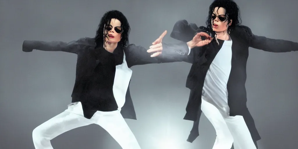 Image similar to michael jackson by himself 2 0 0 9 style wearing shades, studio dancing solo, this is it style, photo real, pores, motion blur, solo, by himself, heroic pose, real life, spotted, ultra realistic face, accurate, 4 k, movie still, uhd, sharp, detailed, cinematic, render, modern