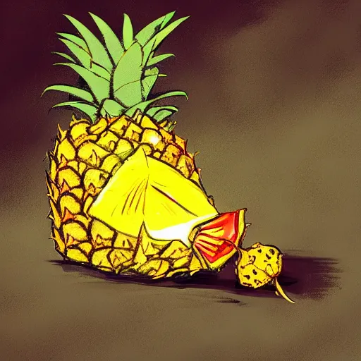 Prompt: Dexter DeShawn eating a pineapple, trending on artstation