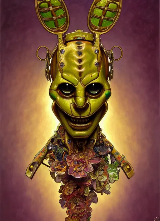 Prompt: oil portrait of springtrap, intricate, elegant, highly detailed, lighting, painting, artstation, smooth, illustration, art by greg rutowski and alphonse mucha