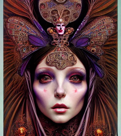 Image similar to symmetrical painting, a beautiful female succuba queen in dress, pretty, detailed and intricate, perfect body shape, perfect face, hypermaximalist, elegant, ornate, luxury, elite, matte painting, cinematic lighting, james jean, brian froud, wayne barlowe