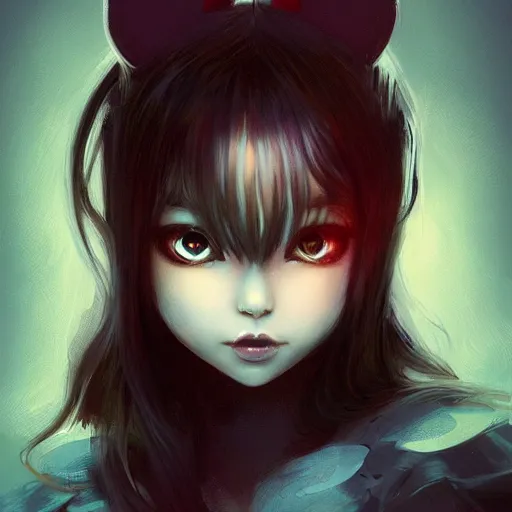 Image similar to dark Hello Kitty by Stanley Artgerm Lau, WLOP, Rossdraws, James Jean, Andrei Riabovitchev, Marc Simonetti, Yoshitaka Amano, ArtStation, CGSociet,