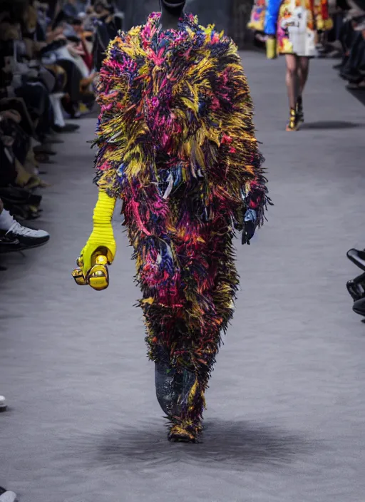 Prompt: hyperrealistic and heavy detailed balenciaga runway show of big bird, leica sl 2 5 0 mm, vivid color, high quality, high textured, real life