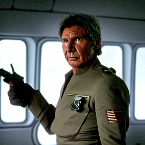 Image similar to A still of Harrison Ford as Commander Adama in Battlestar Galactica (2003)