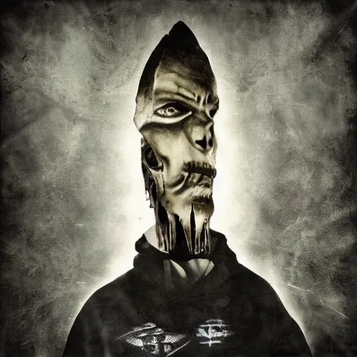 Prompt: A finnish metal band album cover of man tearing his face off