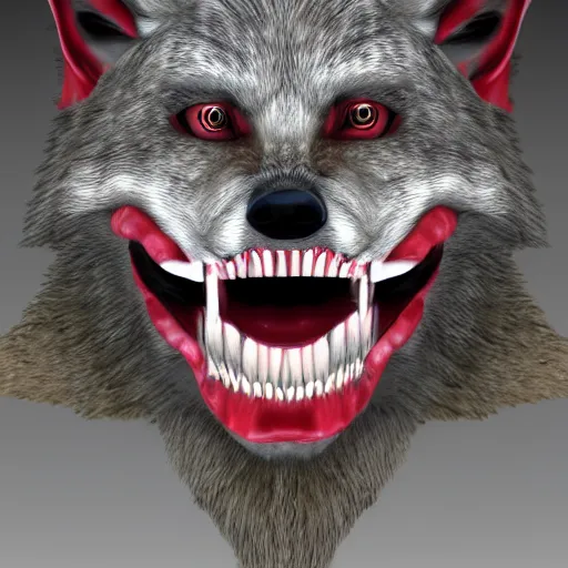 Image similar to SCP wolf. Photorealistic. Bloody teeth.