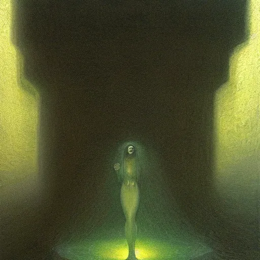 Image similar to Emerald potion, inner light. Concept art. Beksinski