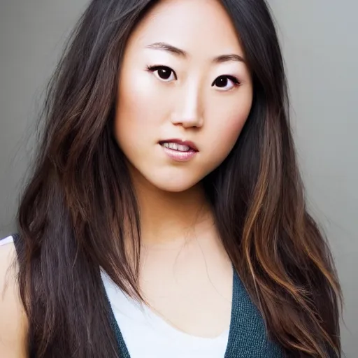 Prompt: beautiful portrait karen fukuhara face straight on headshot even lighting