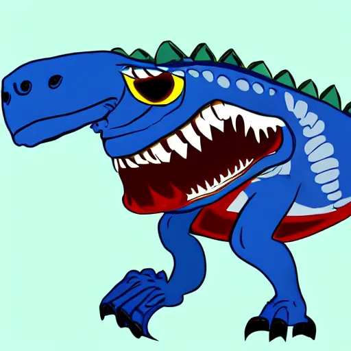 Image similar to a stylized blue t - rex dinosaur with darker blue stripes in an adult cartoon rough style