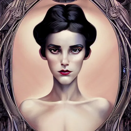 Image similar to an art nouveau, ( streamline moderne ), multi - racial portrait in the style of anna dittmann and charlie bowater and loish. very large, clear, expressive, and intelligent eyes. symmetrical, centered, ultrasharp focus, dramatic lighting, photorealistic digital matte painting, intricate ultra detailed background.