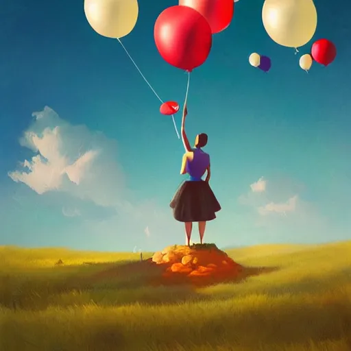 Image similar to a person standing on top of a hill under a bunch of balloons, digital art by RHADS, shutterstock contest winner, digital art, behance hd, photoillustration, whimsical