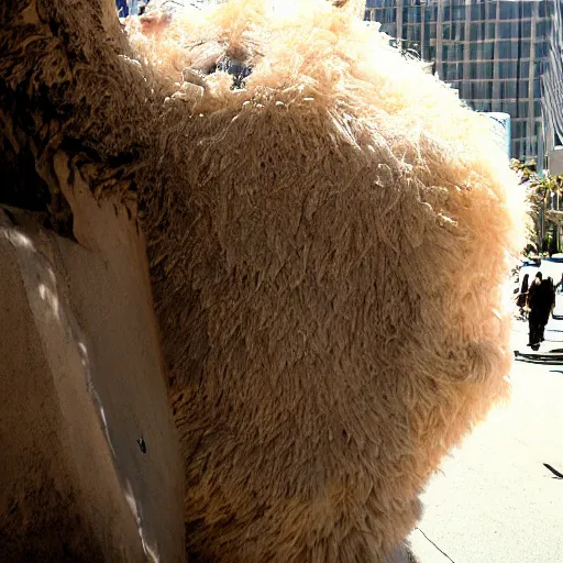 Prompt: LOS ANGELES CA, JAN 8 2010: One of the most huge fluffy huggable creatures that emerged from the opening of the hellmouth.