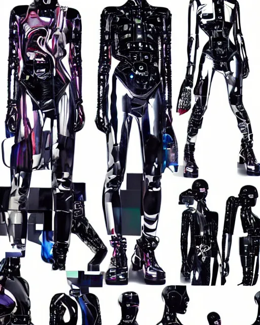 Image similar to leaked screenshot of Balenciaga campaign for the year 2032, cybernetic fashion