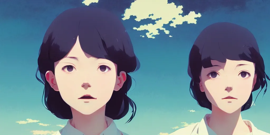 Image similar to portrait of a smiling girl by ilya kuvshinov, cloudy sky background lush landscape ln illustration concept art anime key visual trending pixiv by victo ngai fanbox by greg rutkowski makoto shinkai takashi takeuchi studio ghibli