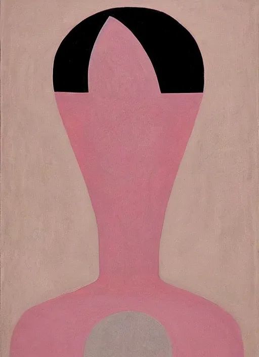Image similar to portrait of a pink alien with minimalistic and aesthetic geometric shapes and patterns, muted color palette, symmetric, symbolist, abstract, spiritual art painting by Hilma At Klint