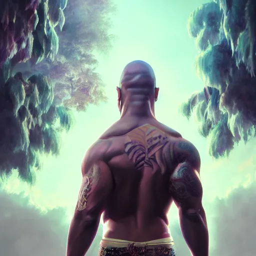 Image similar to dwayne johnson as a beautiful young girl in seductive clothing by ross tran, walking in a castle painted by sana takeda, rtx reflections, very high intricate details, painting, digital anime art, medium shot, mid - shot, composition by ilya kuvshinov, lighting by greg rutkowski