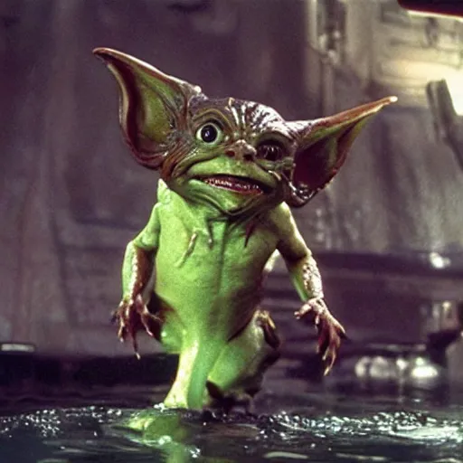 Prompt: a film still of gremlin coming out of water in star wars realistic, detailed, 8 k