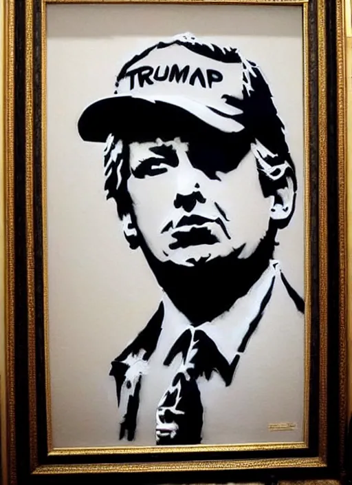 Image similar to banksy trump art on canvas