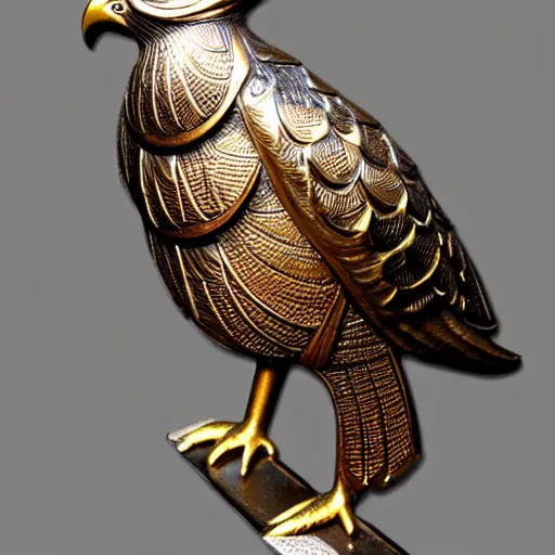 Image similar to gorgeous ornated bronze realistic detailed arabian falcon office decoration with filigree,