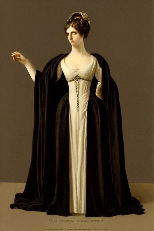 Prompt: regency gown empire silhouette by vittorio reggianini, dark lighting, perfectly detailed eyes, beautiful hands, pale skin, clear face