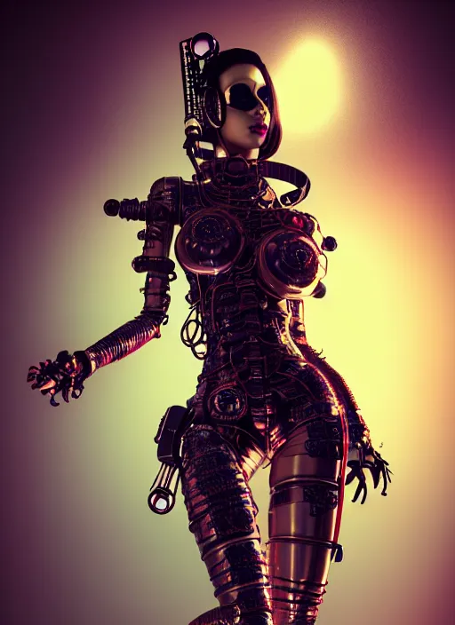 Image similar to full body portrait of a cyberpunk geisha raver gutter punk cyborg, golden ratio, details, scifi, dark fantasy, cyberpunk, intricate, ornate, highly detailed, octane render, 8 k, artstation, loish, wlop