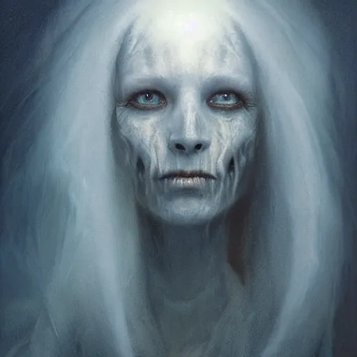 Prompt: head and shoulders portrait of a ghostly, shadowy, spectral wraith portrayed by gwynneth paltrow, d & d, fantasy, greg rutkowski, frank frazetta, alexandre chaudret, boris vallejo, michael whelan, miro petrov, hr giger, magali villeneuve, donato giancola