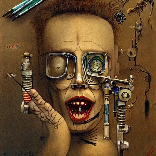 Image similar to i'm machine, i'm obsolete, in the land of the free, lobotomy. beautiful and detailed artistic painting by grislaw ludovek ( 1 9 7 5 ).