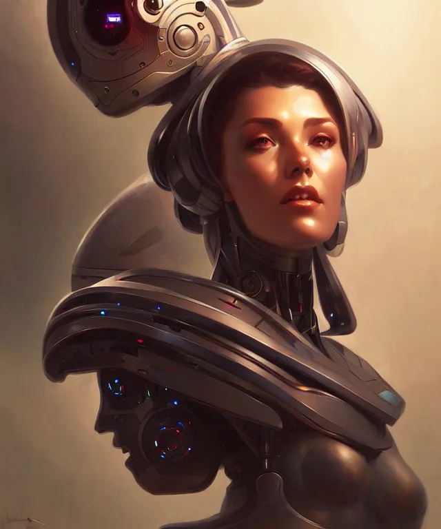 Prompt: Robot futuristic portrait, highly detailed, digital painting, artstation, concept art, smooth, sharp focus, illustration, art by artgerm and greg rutkowski and alphonse mucha