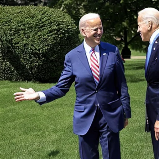 Image similar to Joe Biden and Nintendo's Super Mario converse on the White House Lawn. AP Photo