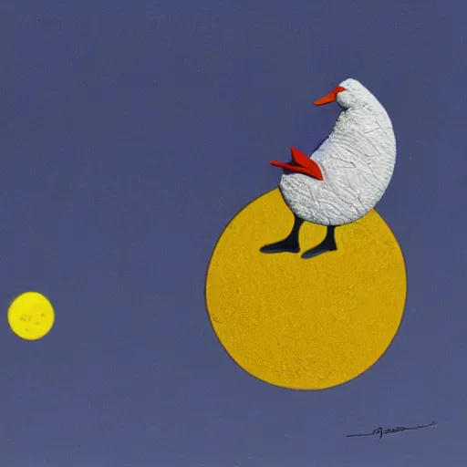 Image similar to a 3 d render of a goose on the moon by joan miro