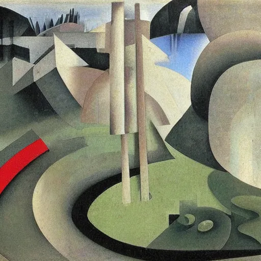 Image similar to painting of a lush natural scene on an alien planet by el lissitzky. beautiful landscape. weird vegetation. cliffs and water.