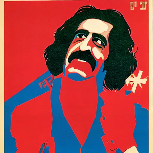 Image similar to frank zappa as a soviet propaganda poster