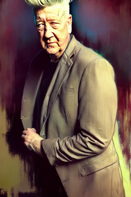 Prompt: hyperrealist portrait of david lynch by jeremy mann and alphonse mucha, fantasy art, photo realistic, dynamic lighting, artstation, poster, volumetric lighting, very detailed faces, 4 k, award winning