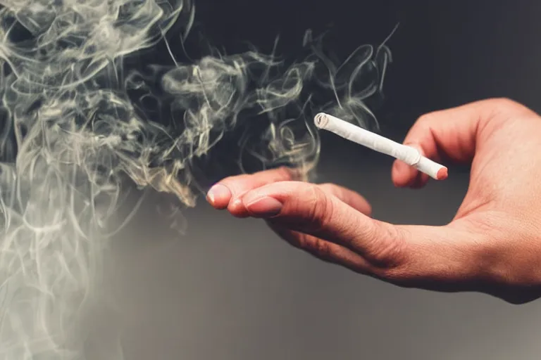 Image similar to Close-up of thin soft hand, five fingers, hand with cigarette with smoke, hand with five fingers, hyper realistic, high details, photo, super resolution