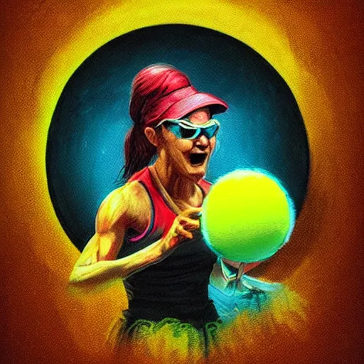 Image similar to a female tennis ball monster, digital art, fantasy, magic, trending on artstation, ultra detailed, professional illustration by Basil Gogos