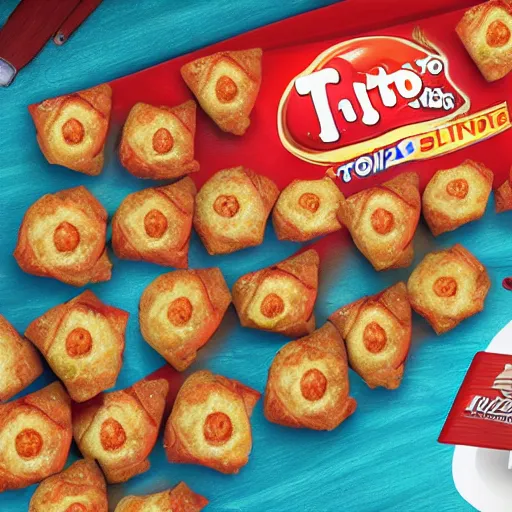 Image similar to totinos pizza rolls, photorealistic, highly details, intricate, unreal engine 5, cinematic, bokeh, volumetric lighting, epic, serious