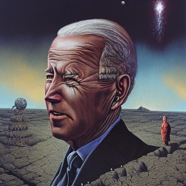 Image similar to an oil on canvas portrait painting of joe biden, surrealism, surrealist, cosmic horror, rob gonsalves, beksinski, high detail