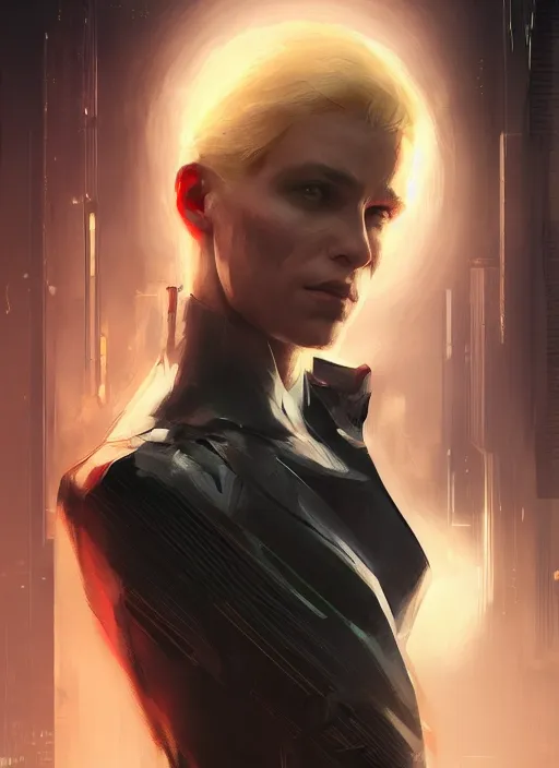 Image similar to portrait of a blonde bruce wayne, futuristic, cyberpunk, cybernetic enhancements, concept art, trending on artstation, greg rutkowski