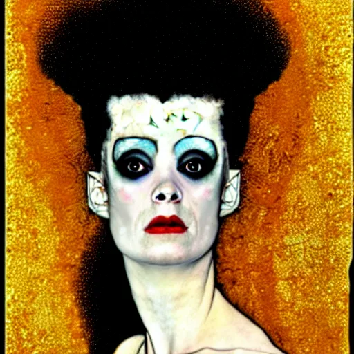 Image similar to bride of frankenstein influenced by gustav klimt.