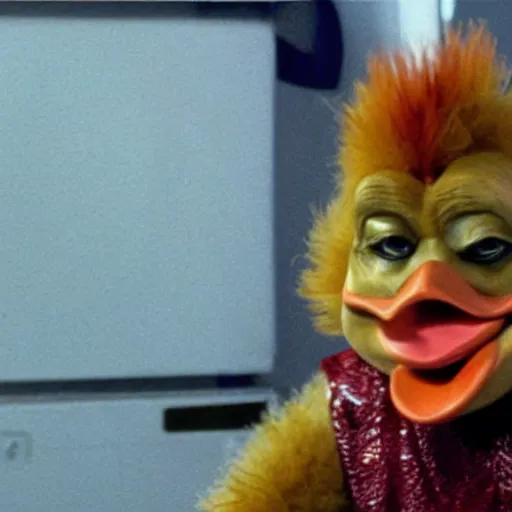 Prompt: a film still of howard the duck