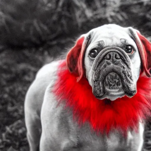 Image similar to ultra detailed photo of a demonic dog with red fur