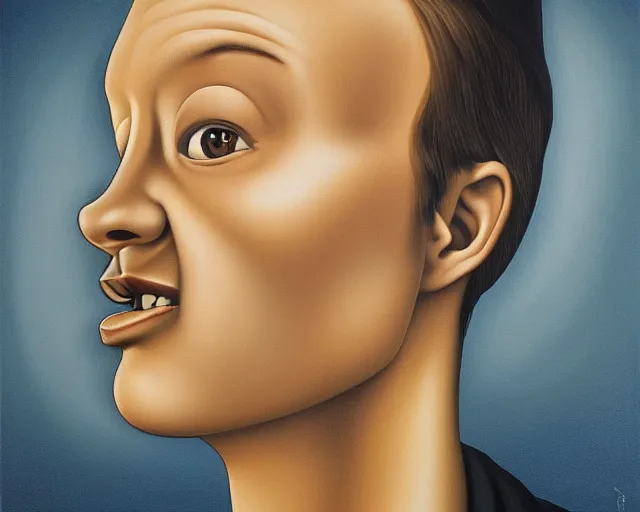 Image similar to a painting of'oh hello there ', an ultrafine detailed painting by rafal olbinski, behance contest winner, pop surrealism, detailed painting, very detailed, minimalist, skeuomorphic, airbrush art