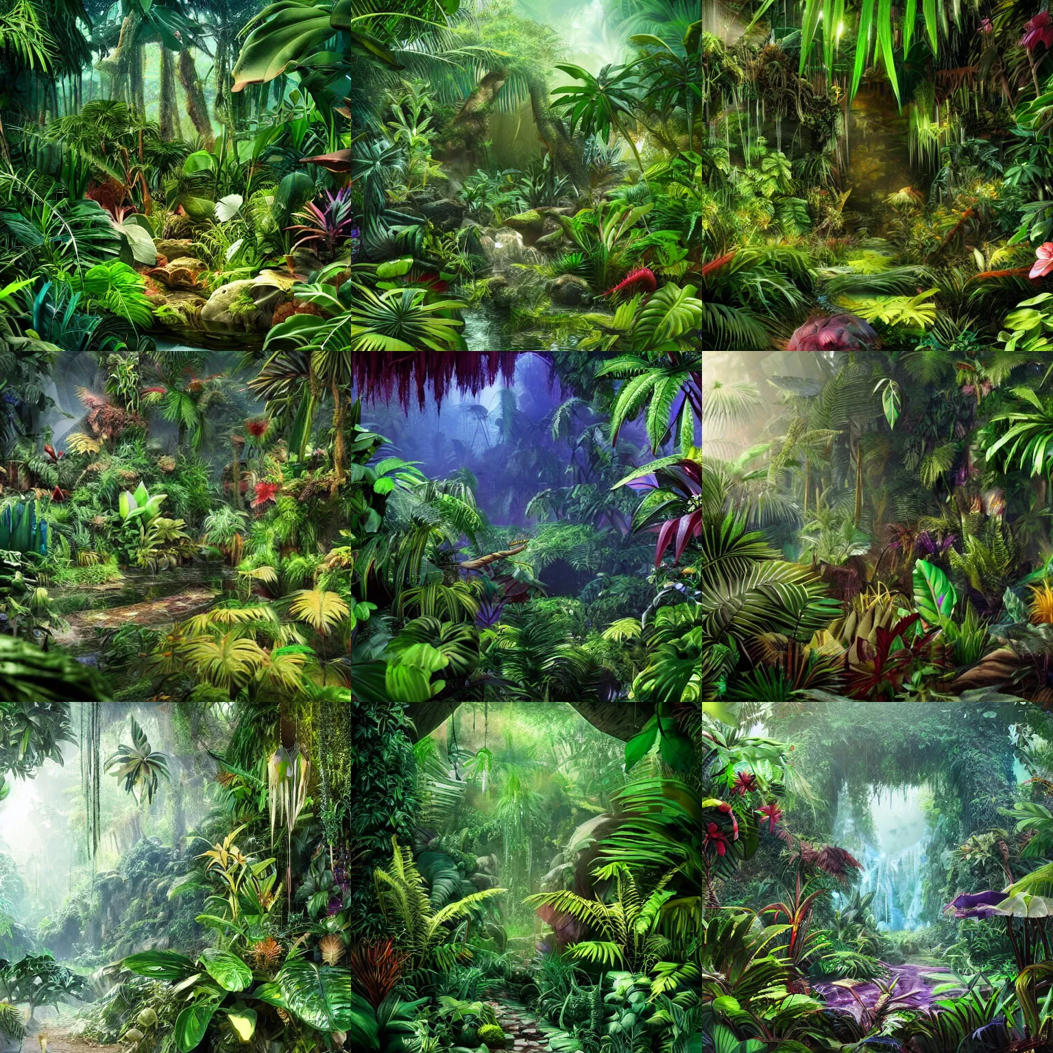 Prompt: A wild jungle filled with exotic plants all made out a crystal, Fantasy, 4k, hyper-definition, photorealistic, artstation