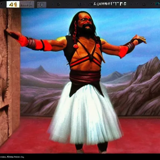 Image similar to a detailed matte painting of worf in a tutu dancing in a klingon opera, 4 k, super detailed, viewed in profile, in luminist and realist style