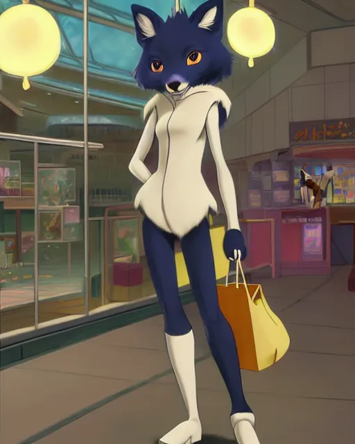 Prompt: anthro art commission of a cute stylish anthropomorphic natural furry fox person shopping at a futuristic mall, photorealistic, detailed key anime art, makoto shinkai, james gurney, don bluth!!, disney!!, hibbary!!, dark natasha, goldenwolf, furaffinity, fursona, greg rutkowski