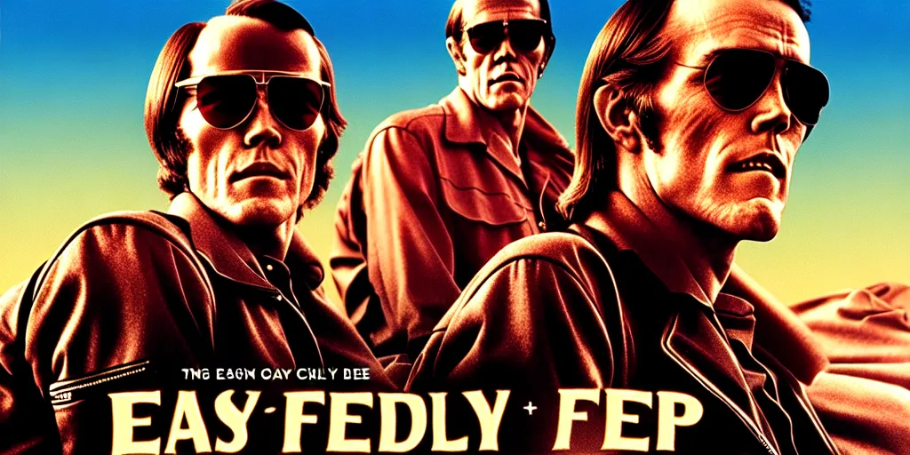 Prompt: easy rider movie poster with henry fonda and dennis hopper, unreal engine, detailed