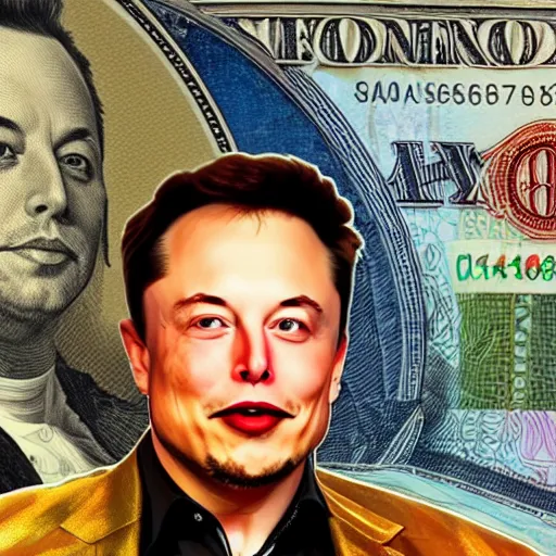 Image similar to painting of Elon Musk swimming in money and gold