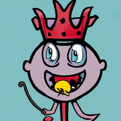 Prompt: a cartoon style bean with eyes and a mouth, holding a staff, wearing kings crown, cartoon, art, cartoon realism,