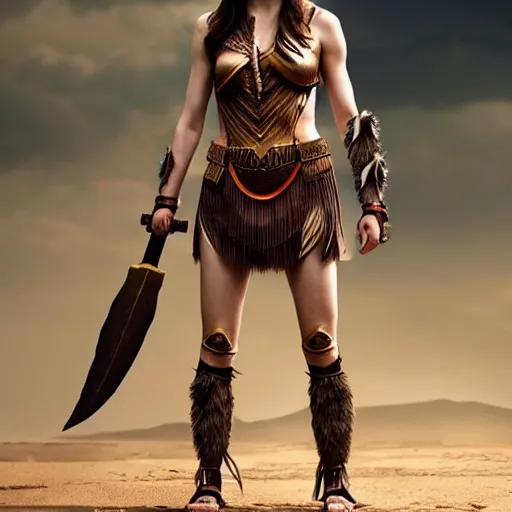 Prompt: full body photo of a alexandra daddario as a amazon warrior,